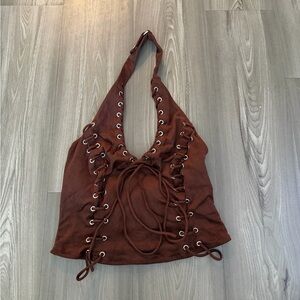Brown Lace-Up Women's Halter